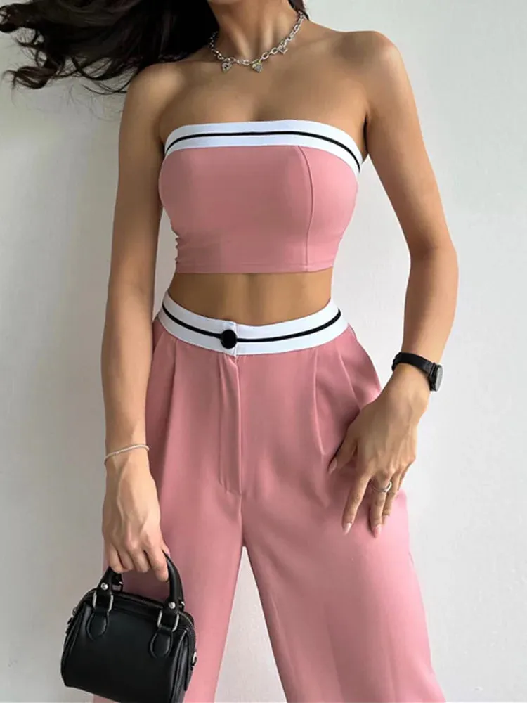 A&A Cropped sleeveless Vest Two-piece Wide Leg Trouser Set