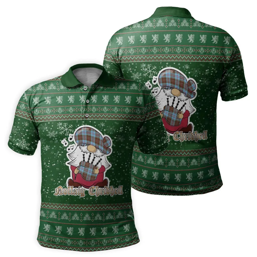 Anderson Ancient Clan Christmas Family Polo Shirt with Funny Gnome Playing Bagpipes