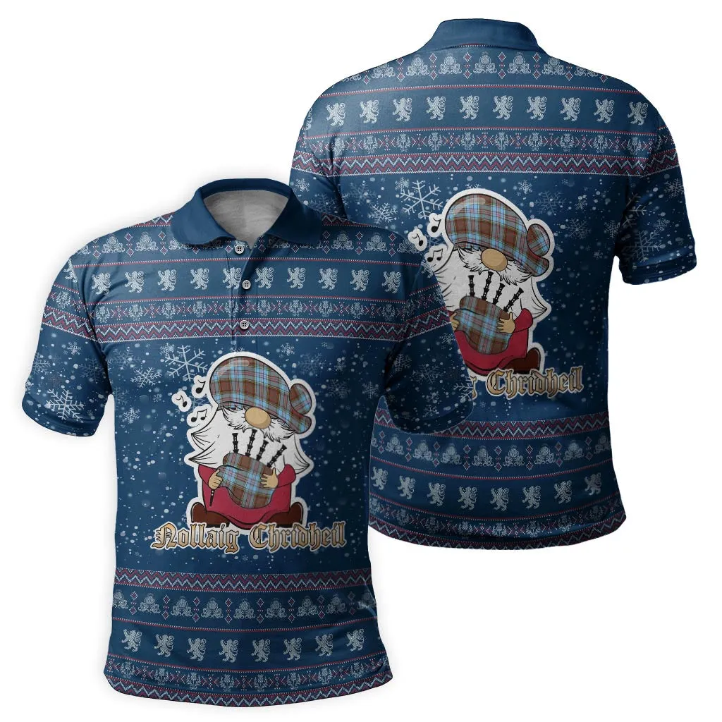 Anderson Ancient Clan Christmas Family Polo Shirt with Funny Gnome Playing Bagpipes