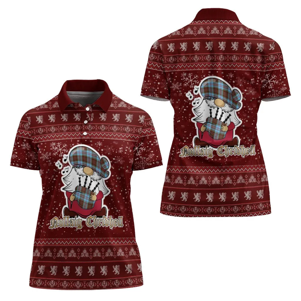 Anderson Ancient Clan Christmas Family Polo Shirt with Funny Gnome Playing Bagpipes