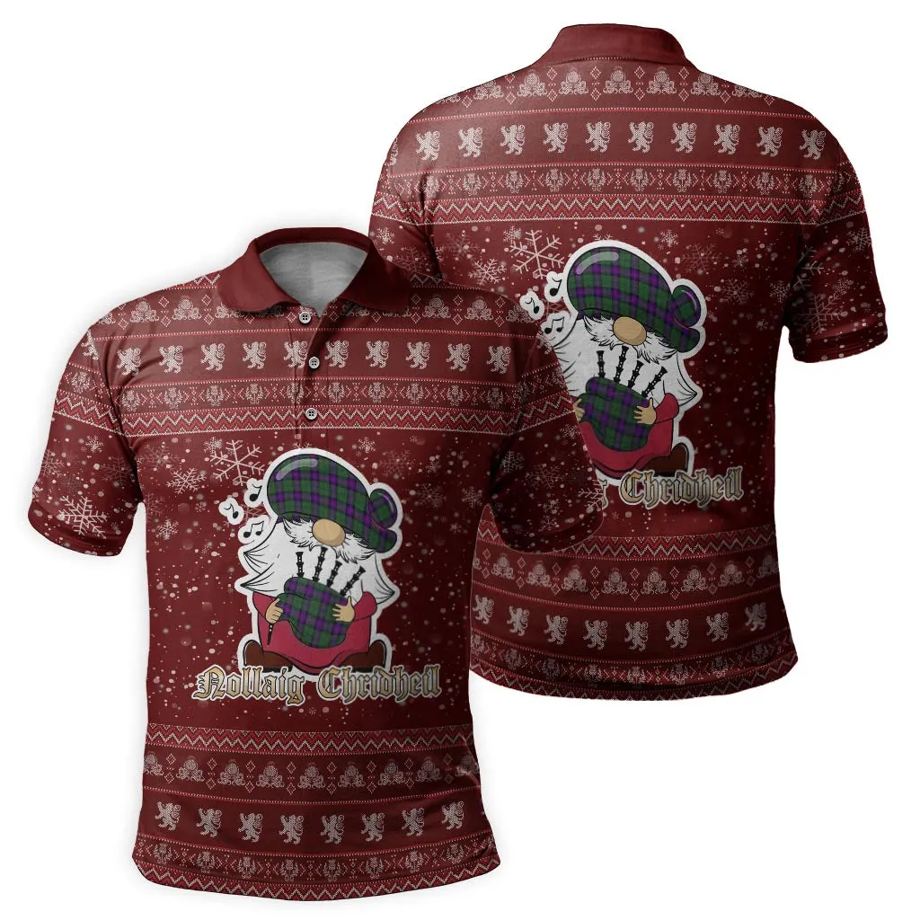 Armstrong Modern Clan Christmas Family Polo Shirt with Funny Gnome Playing Bagpipes