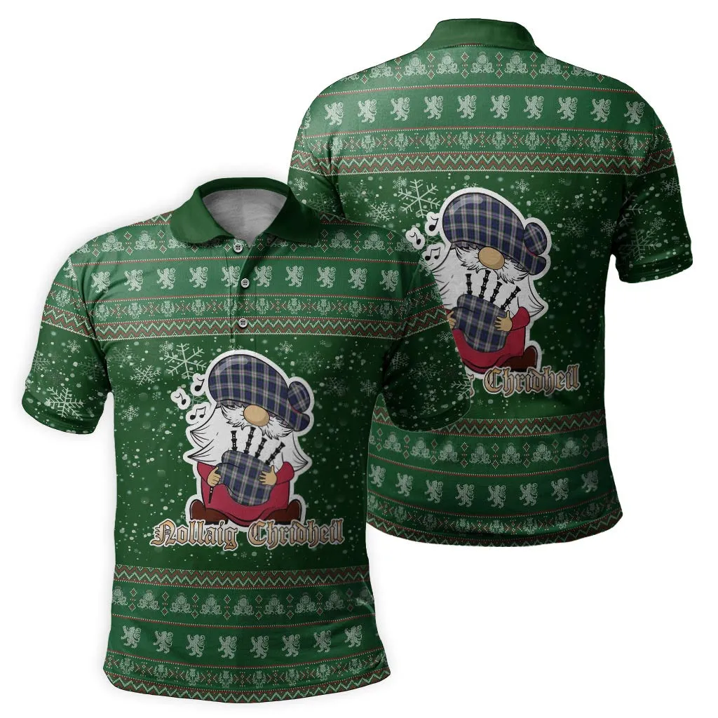 Baird Dress Clan Christmas Family Polo Shirt with Funny Gnome Playing Bagpipes