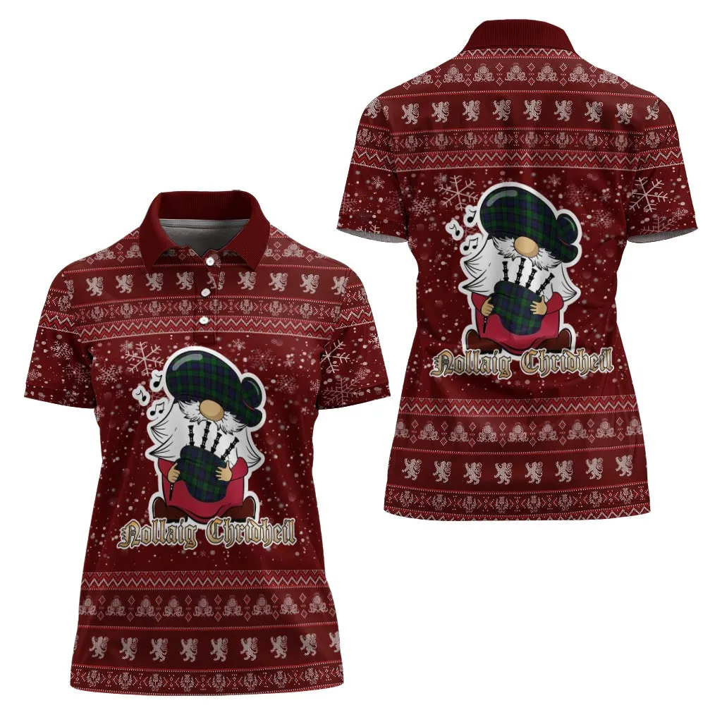 Black Watch Clan Christmas Family Polo Shirt with Funny Gnome Playing Bagpipes