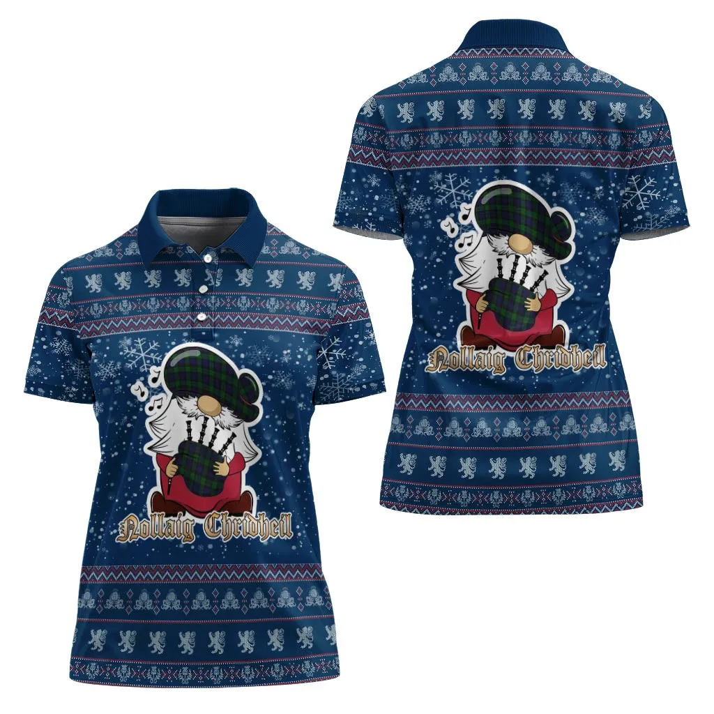 Black Watch Clan Christmas Family Polo Shirt with Funny Gnome Playing Bagpipes