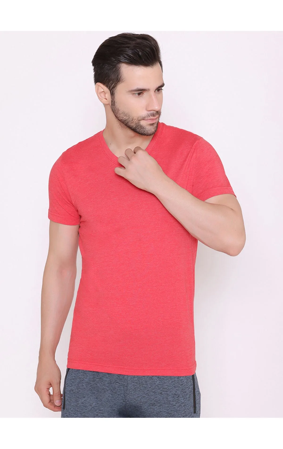 Bodyactive Modern Fit V Neck Half Sleeve T-Shirt for Men-TS60-SCAMEL