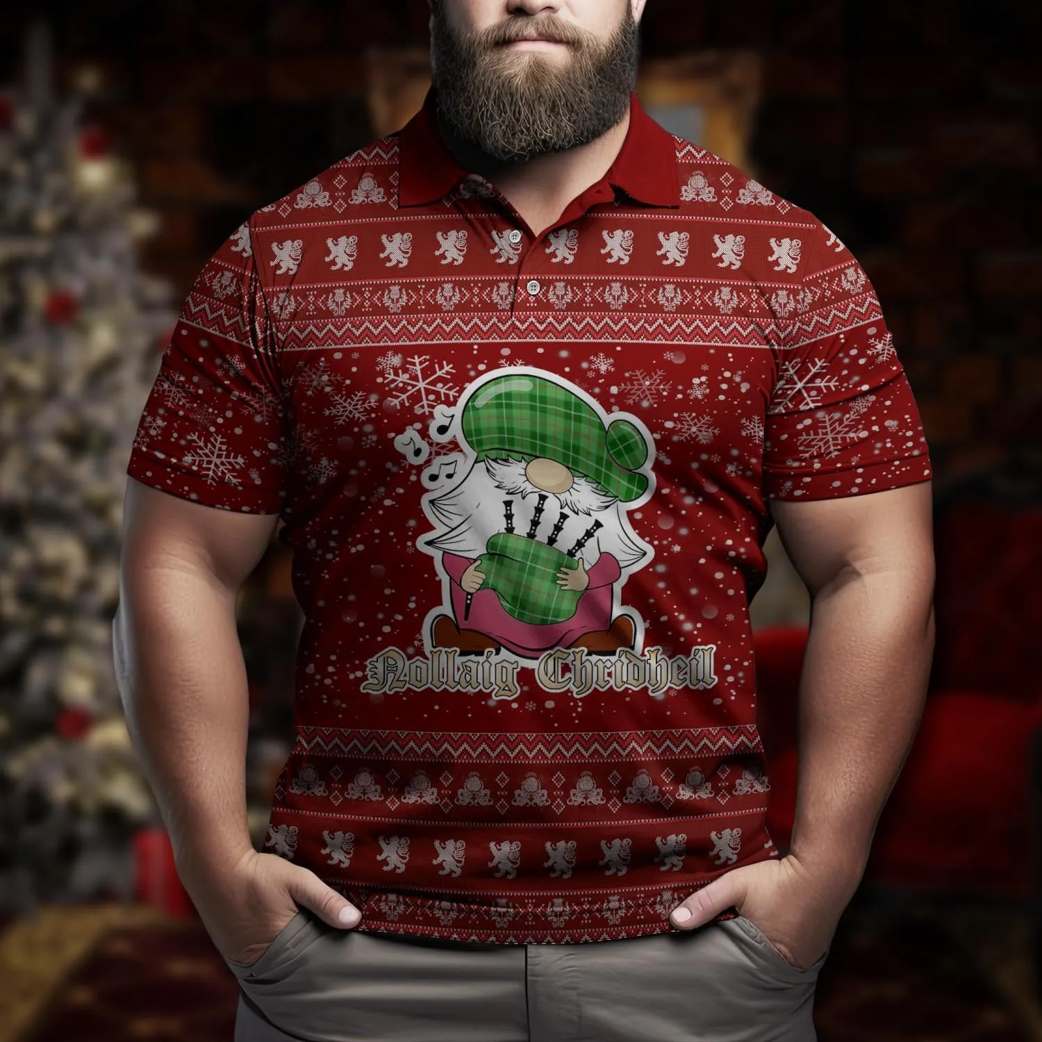 Boyle Clan Christmas Family Polo Shirt with Funny Gnome Playing Bagpipes