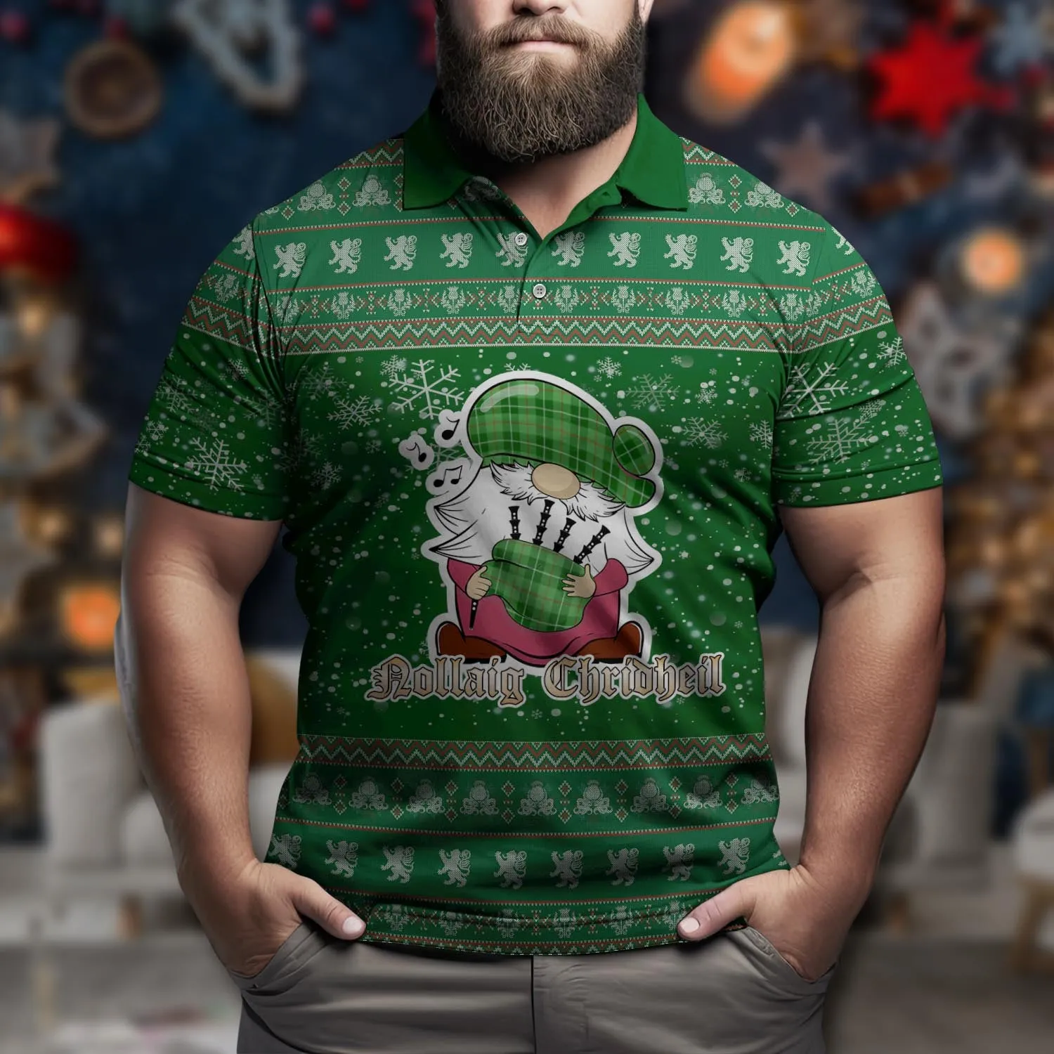 Boyle Clan Christmas Family Polo Shirt with Funny Gnome Playing Bagpipes