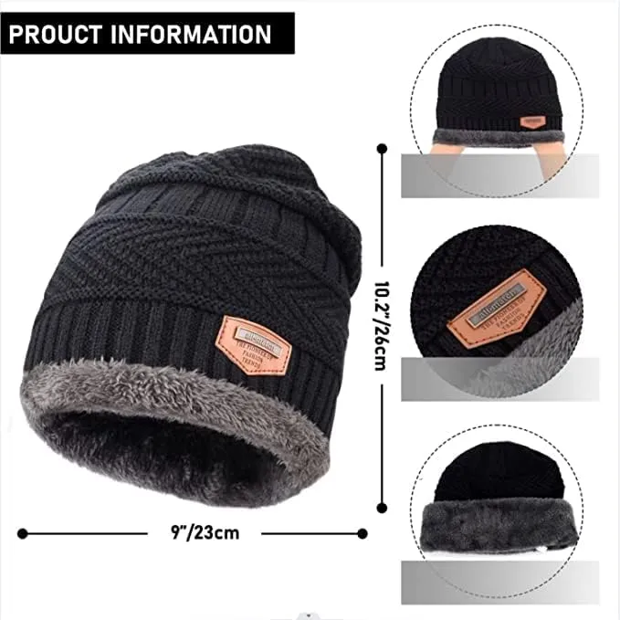 Brand Conquer Wool Beanie Cap & Muffler for Mens & Women – Winter Cap for Men – Men’s Woolen Cap with Neck Muffler – Winter Muffler for Women – Soft Woolen Muffler & Cap for Men & Women Black (Black)