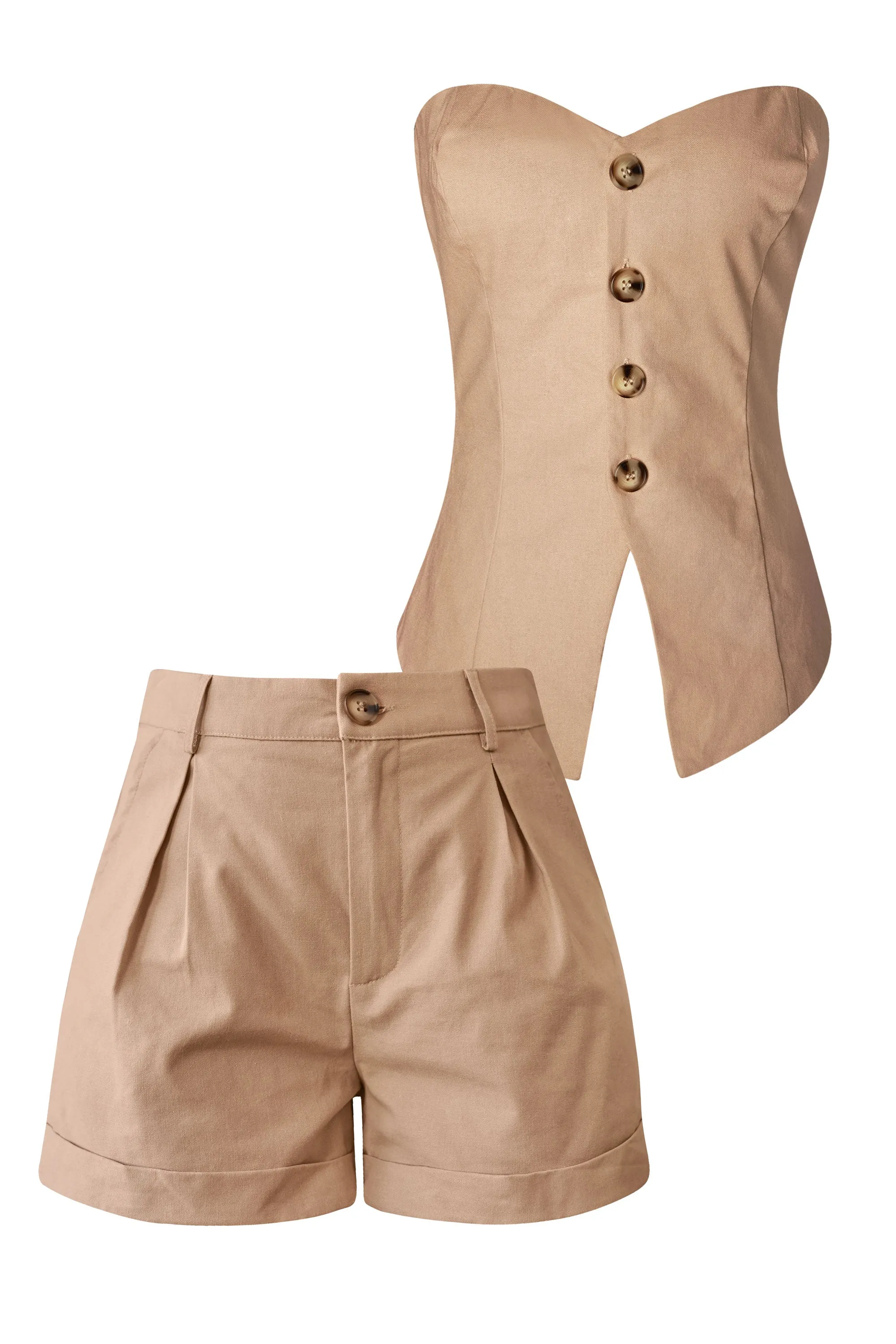 Brianna Khaki Top and Shorts Set