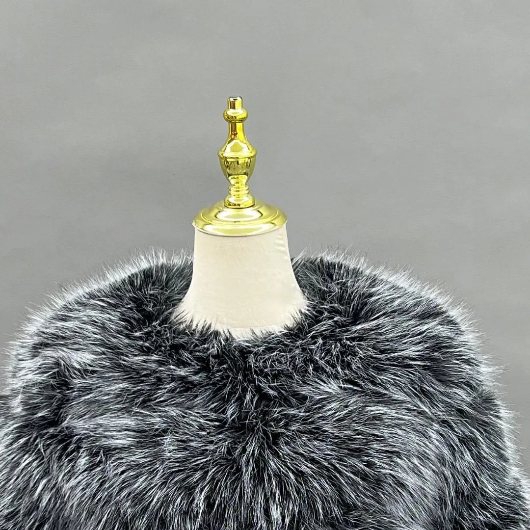 Classic 5 Row Frosted Black Faux Fur Jacket