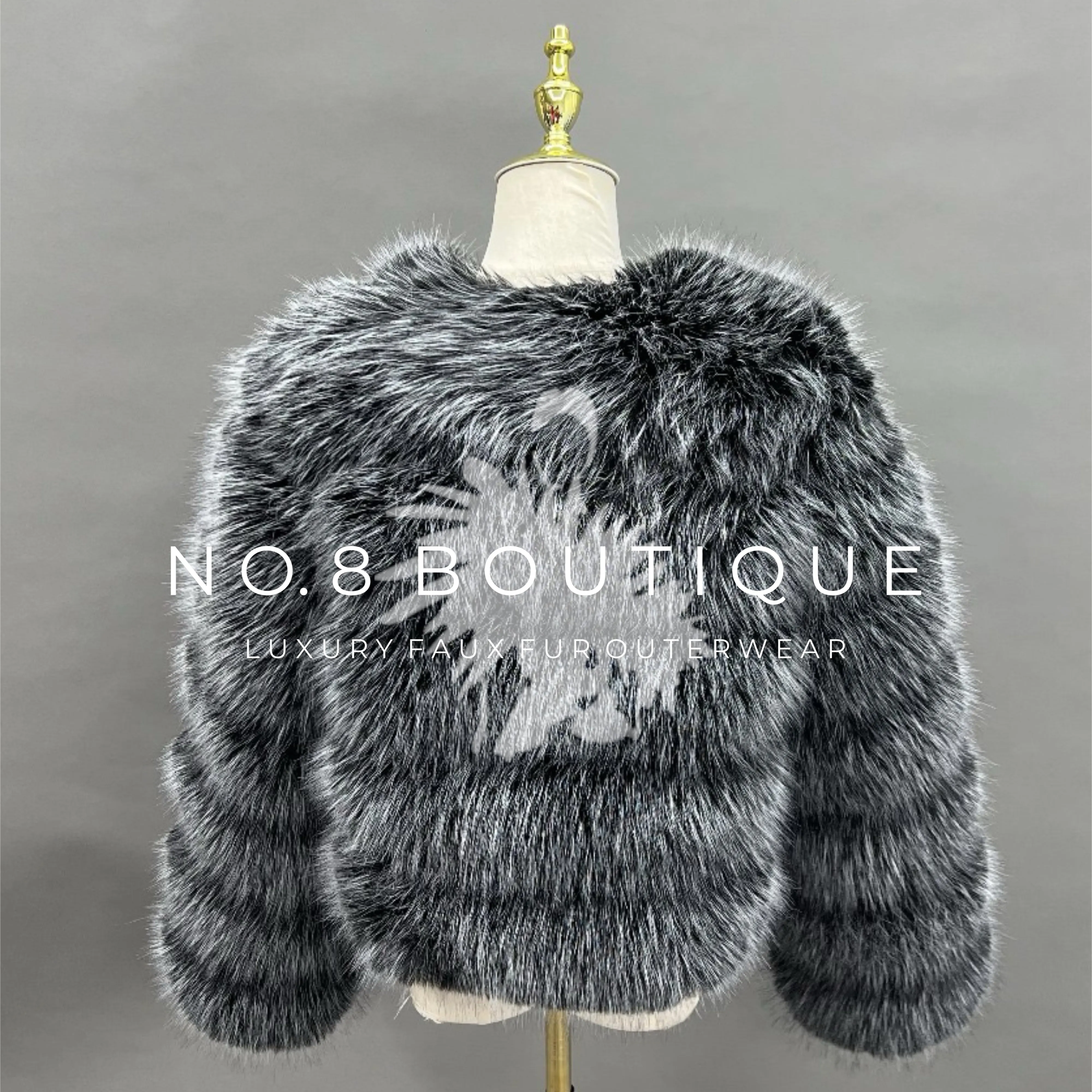 Classic 5 Row Frosted Black Faux Fur Jacket