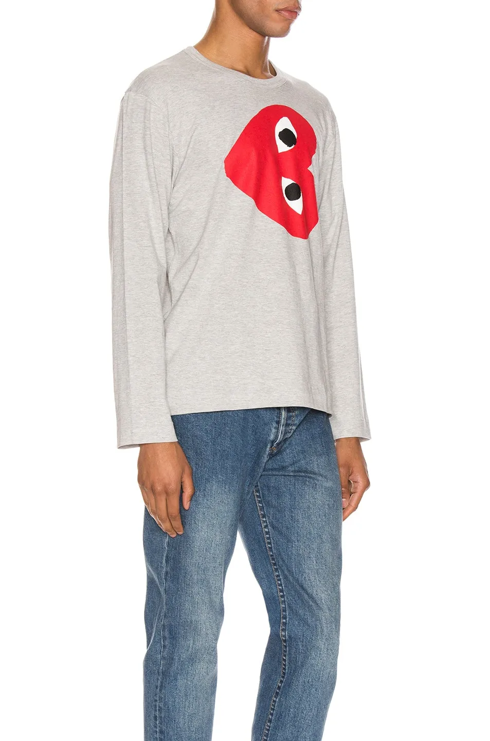 Comme des Garçons Sideways Heart Logo Longsleeve T-shirt, gray