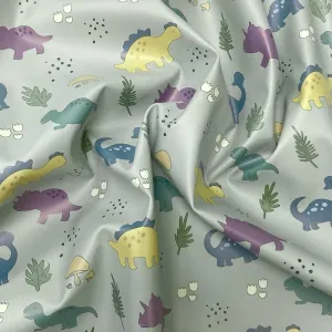 Dinosaurs on Pale Green Raincoat Fabric