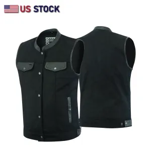 HL21689BLACK Biker Denim Club Style Anarchy BLACK Vest with Conceal Carry Pockets both sides