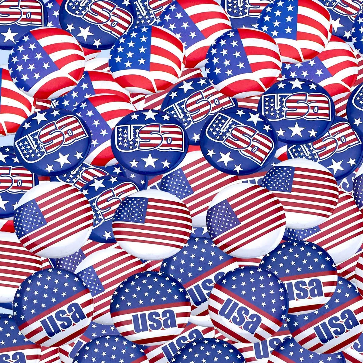 Kicko USA Buttons - 48 Pack, Patriotic American Pins - Party Favors