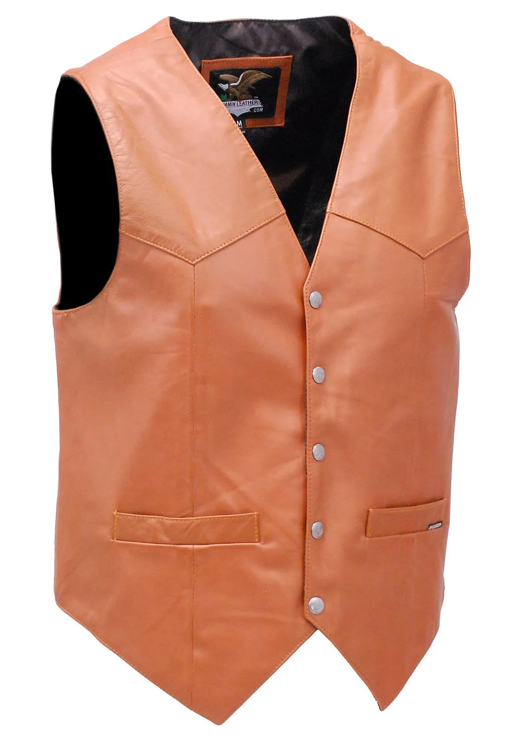 Light Brown Vintage Waxy Lambskin Leather Vest #VM5081WN ()