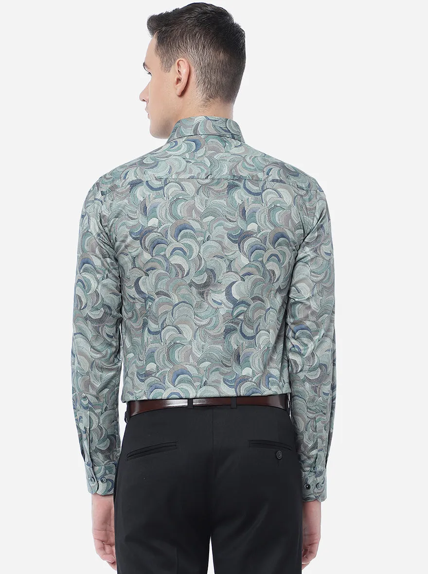 Light Green Printed Slim Fit Party Wear Shirt | Wyre