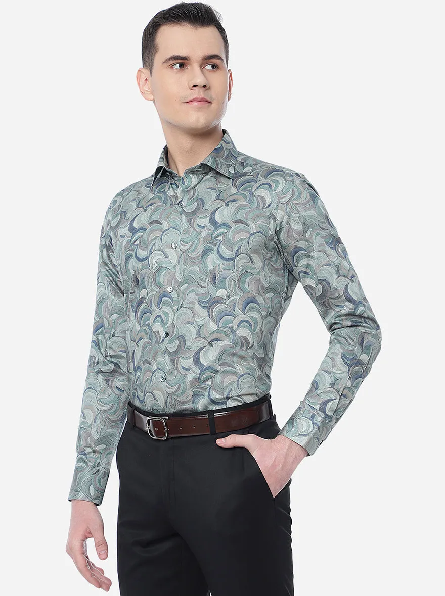 Light Green Printed Slim Fit Party Wear Shirt | Wyre