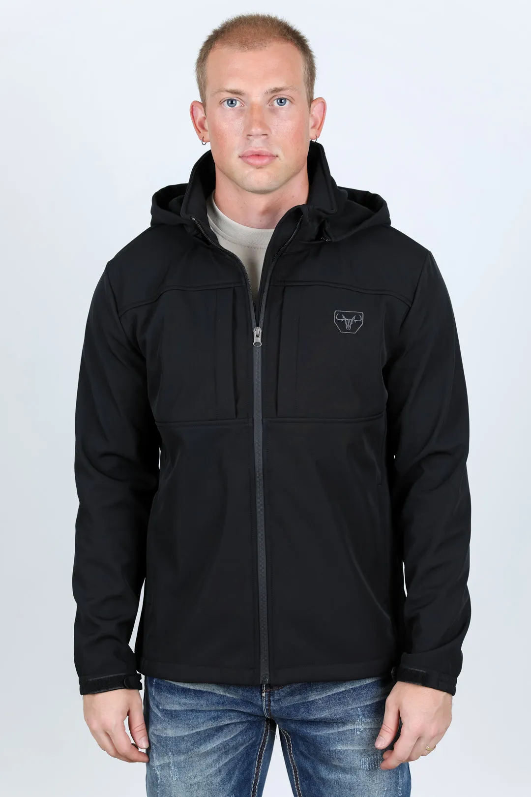 Mens Hooded Softshell Water-Resistant Jacket - Black