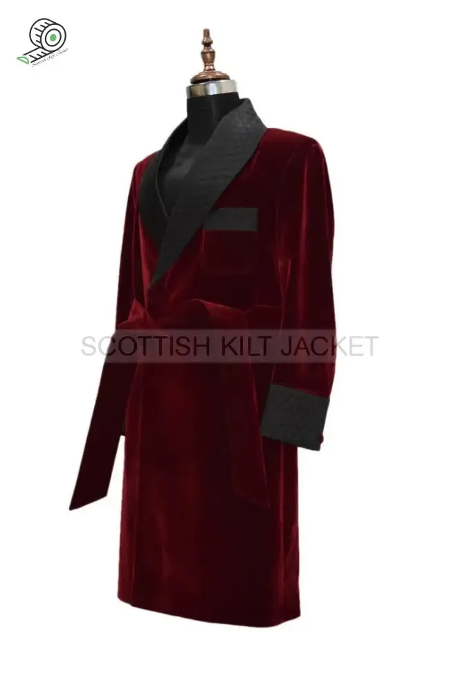 Men's Long Robes and Coats with Burgundy Velvet Insets