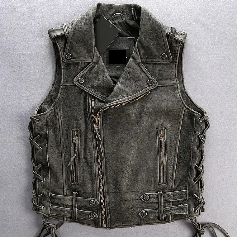 Men's Vintage Cowhide Leather Motorcycle Rider Vest