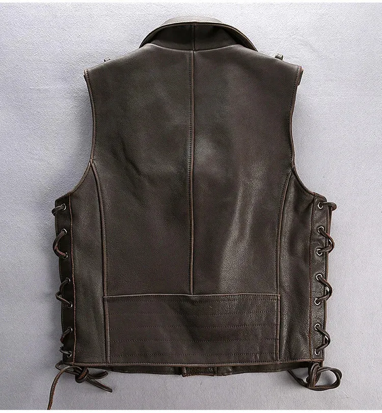 Men's Vintage Cowhide Leather Motorcycle Rider Vest