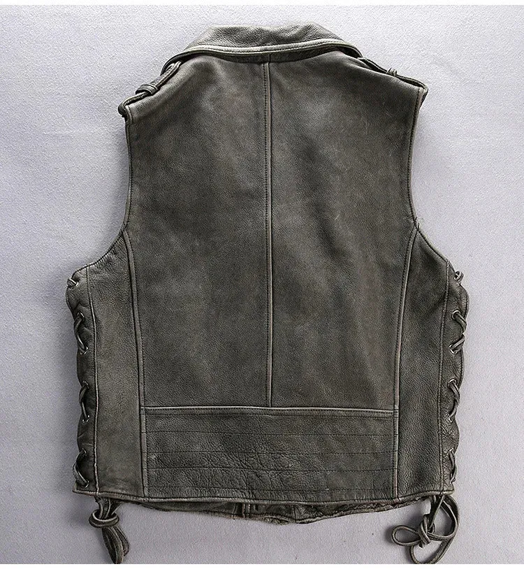 Men's Vintage Cowhide Leather Motorcycle Rider Vest