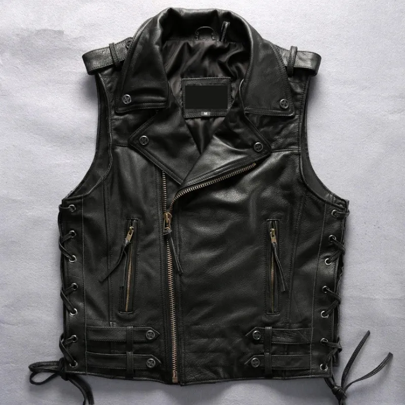 Men's Vintage Cowhide Leather Motorcycle Rider Vest