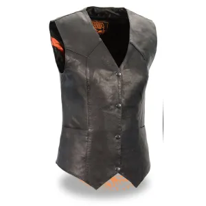 Milwaukee Leather MLL4545 Women's Black Naked Leather Lightweight Classic 4-Snap V-Neck Motorcycle Rider Vest