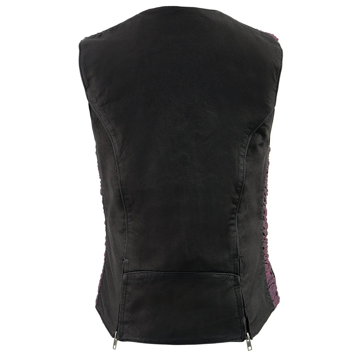 Milwaukee Leather MLL4571 Ladies 'Crinkled' Black and Purple Lightweight Leather Vest