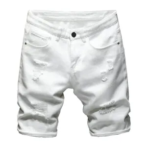 New Men's Simple Jeans Shorts Street Wear Fashionable Ripped Knee-length