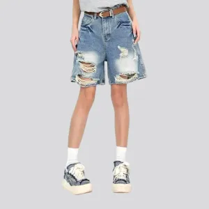 Sanded slouchy high-rise women's denim shorts