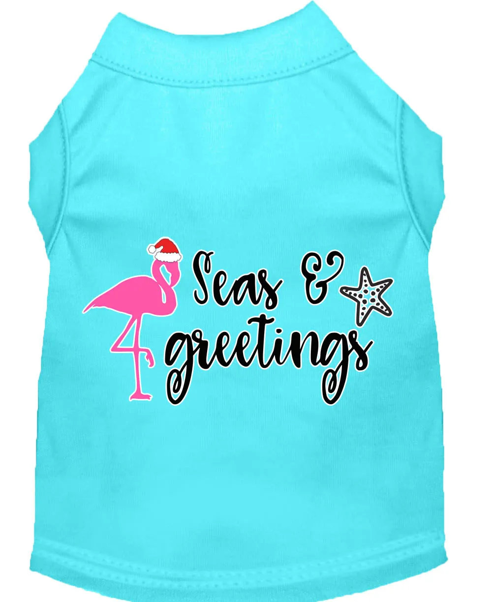 Seas And Greetings Screen Print Dog Shirt Aqua Lg