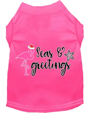 Seas And Greetings Screen Print Dog Shirt Bright Pink Sm