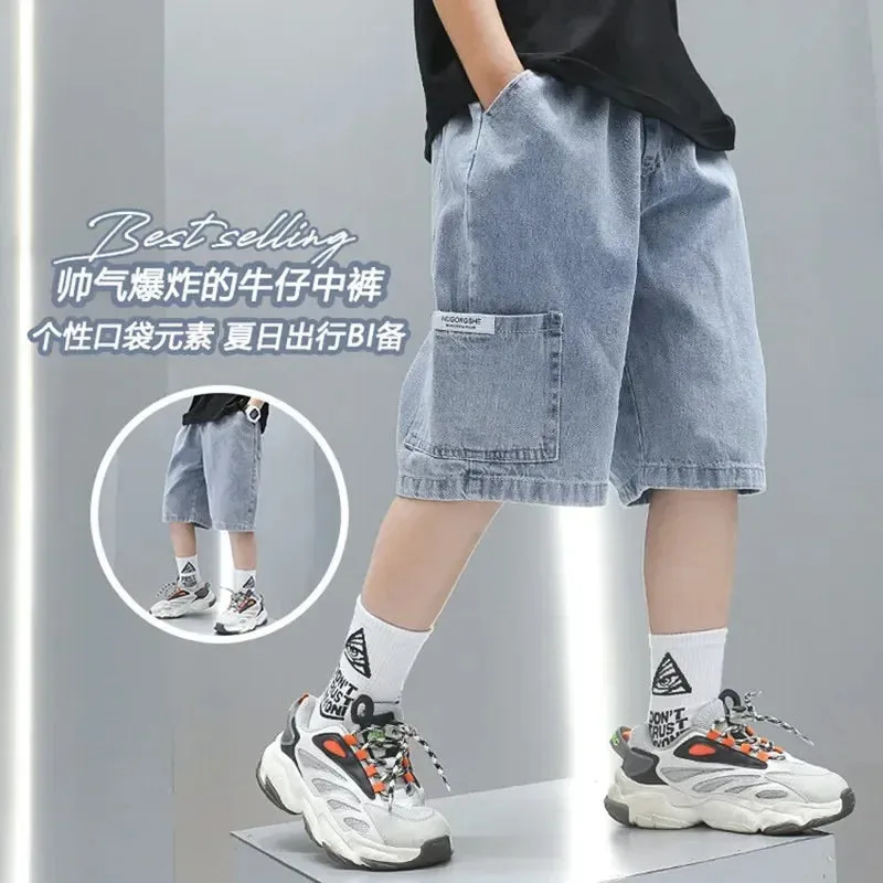 Thin Style Fashionable Five-point Pants Trendy Kids Clothes Casual Capris Summer Boys Jeans Shorts 2024 New