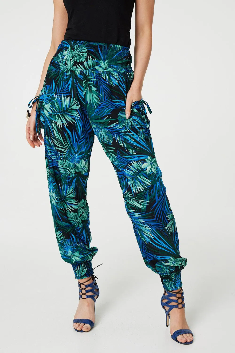 Tropical Print High Waist Harem Pants