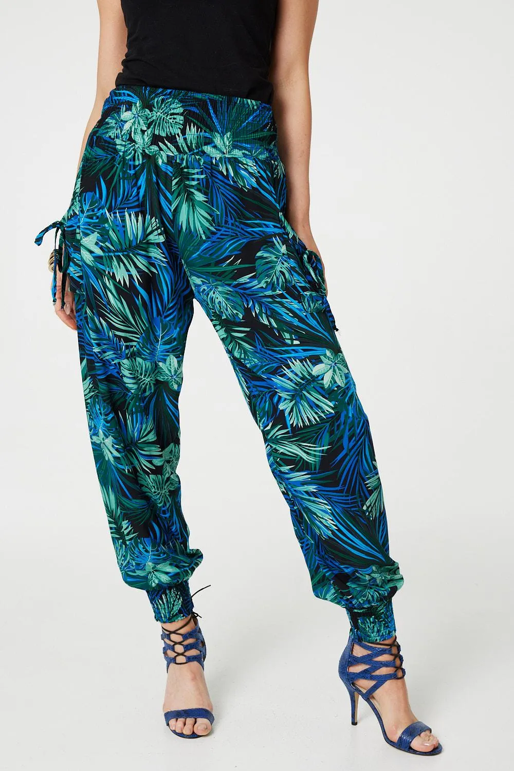 Tropical Print High Waist Harem Pants