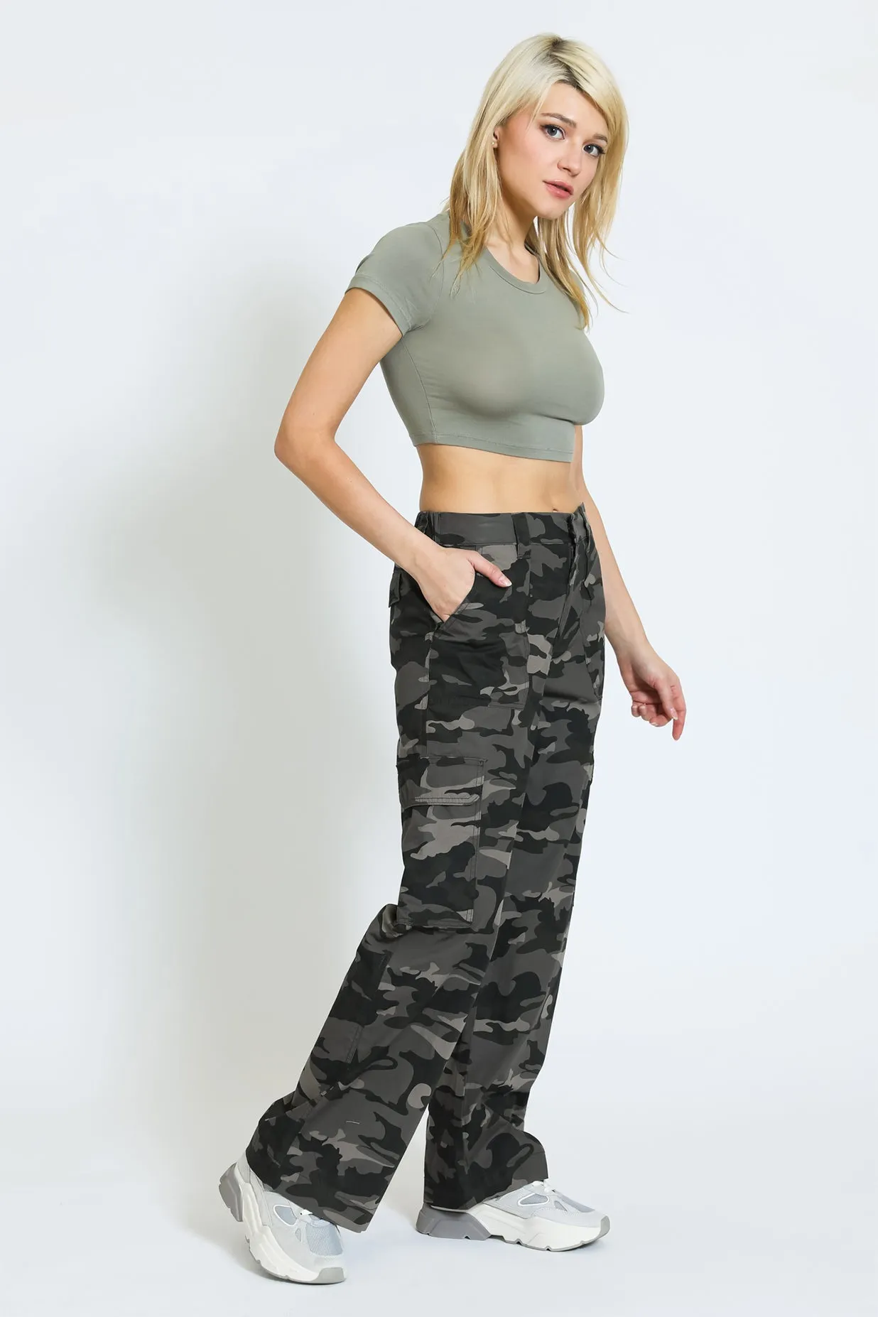 WIDE LEG Cargo Pant - OLIVE CAMO