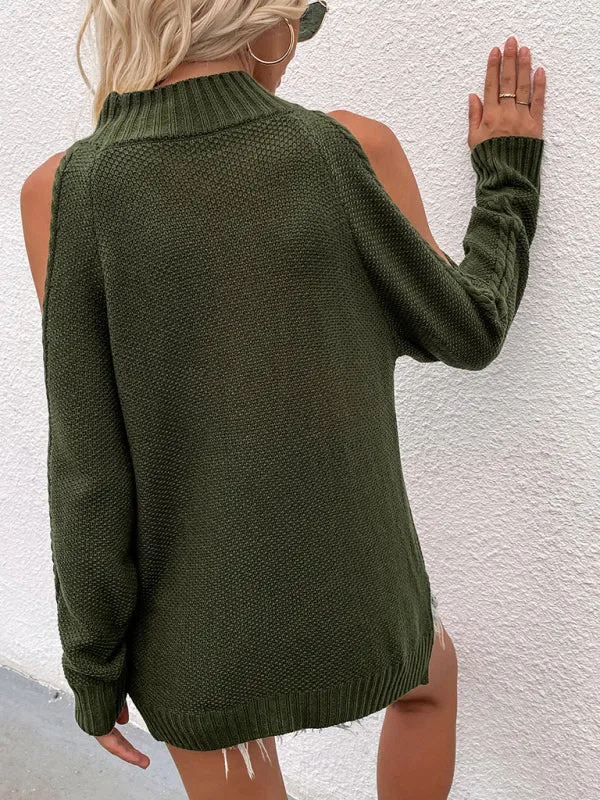 Women's Long Sleeve Thick Knitted Round Neck Twist Rope Sweater