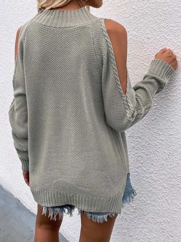 Women's Long Sleeve Thick Knitted Round Neck Twist Rope Sweater